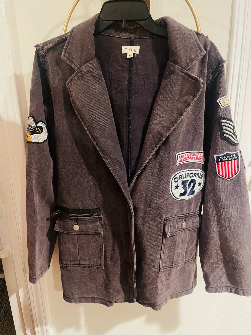 POL Patch-Embellished Men or Women Dark Gray Jacket